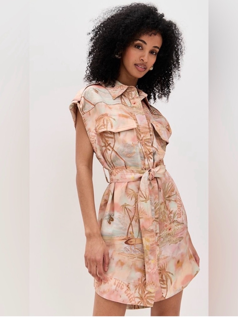Zimmermann Pink Tropical Print Mini Shirt Dress